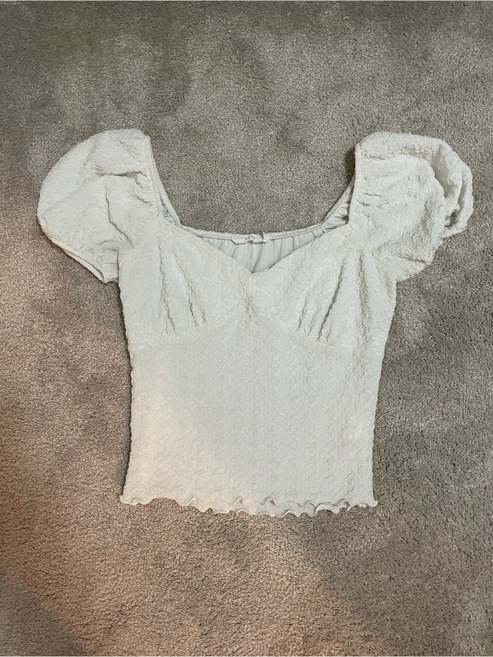 Lush White Textured Puff Sleeve Crop Top